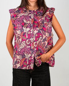 La blouse femme sans manches à volants Pow violet