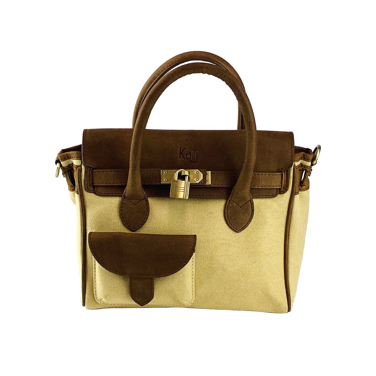 K0042ALCB | Mini-Handtasche aus Canvas/echtem Leder, hergestellt in Italien. Abnehmbarer Schultergurt. Befestigungen mit Karabinerhaken aus Metall in Antikmessing – Seilfarbe – Maße: 24 x 20 x 12 cm