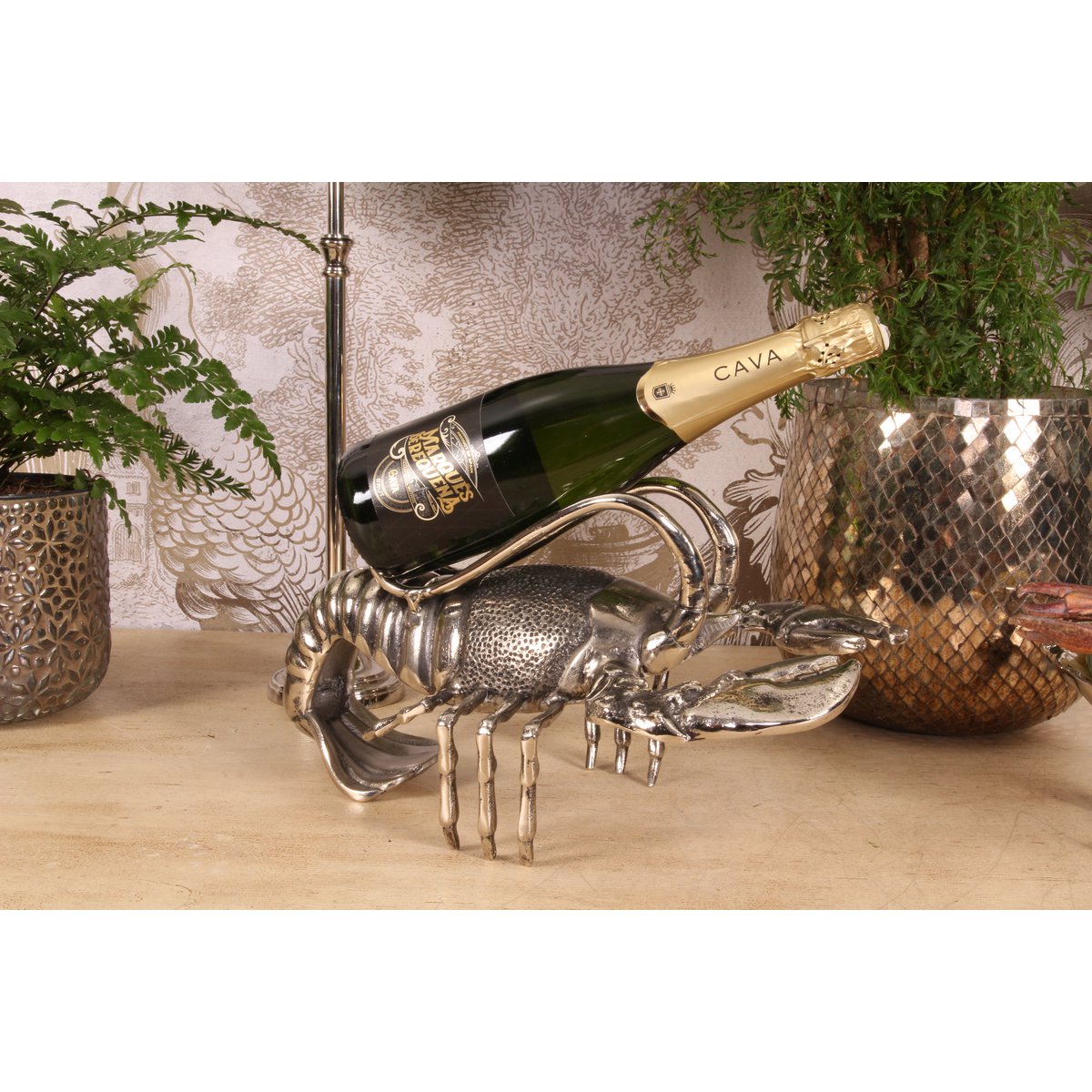Flessenhouder Kreeft 41 cm - Zilver - Aluminium