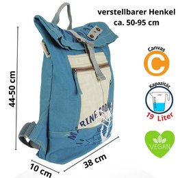 Sunsa Rucksack. Vegan Backpack aus Canvas ( Segeltuch). Große Freizeit Cityrucksack. Daypack Tasche für Damen. A4 geignet.