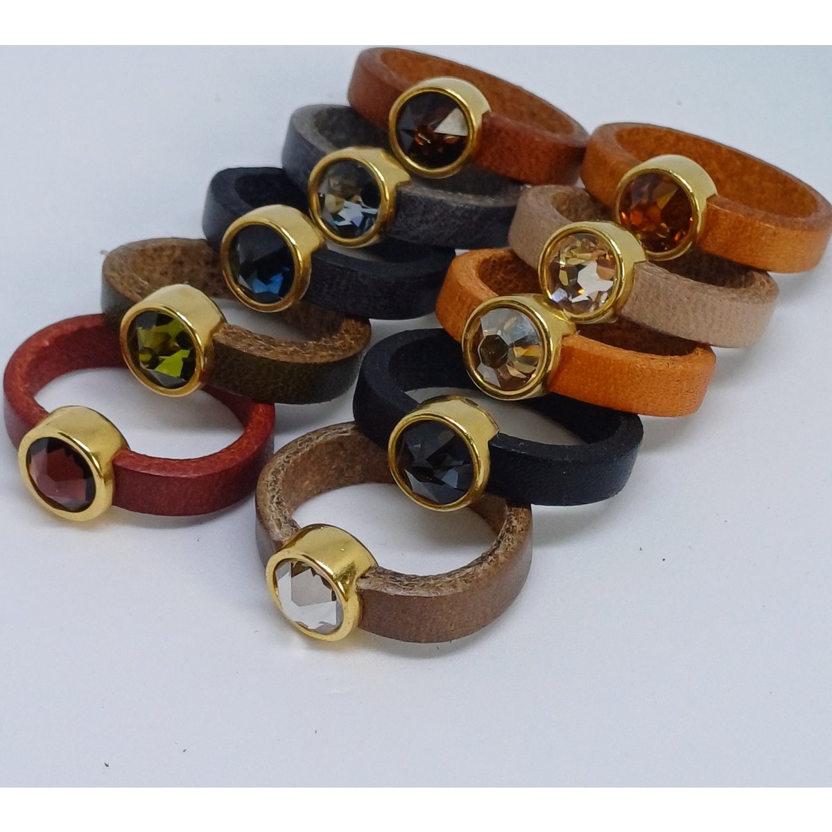 Leren ringen 5mm 24K gold met Swarovski element (10x)