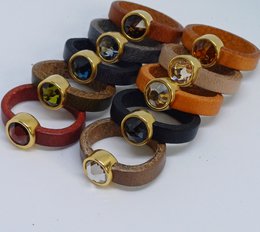 Leren ringen 5mm 24K gold met Swarovski element (10x)