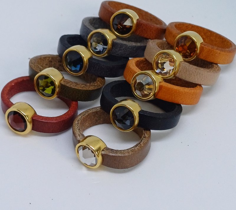 Leren ringen 5mm 24K gold met Swarovski element (10x)