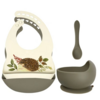 Set aus Silikon-Lätzchen + Schüssel mit Saugnapf und Löffel – Hedgehog Sage