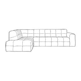 Light brown chenille corner sofa, left-facing L-shaped sectional couch, modern quilted design, spacious seating for multiple people.