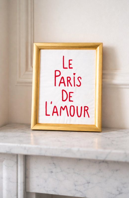 Paris in embroidered cotton frame