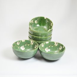 Bol à thé cha wan Raku vert/beige 12x6cmH (B)