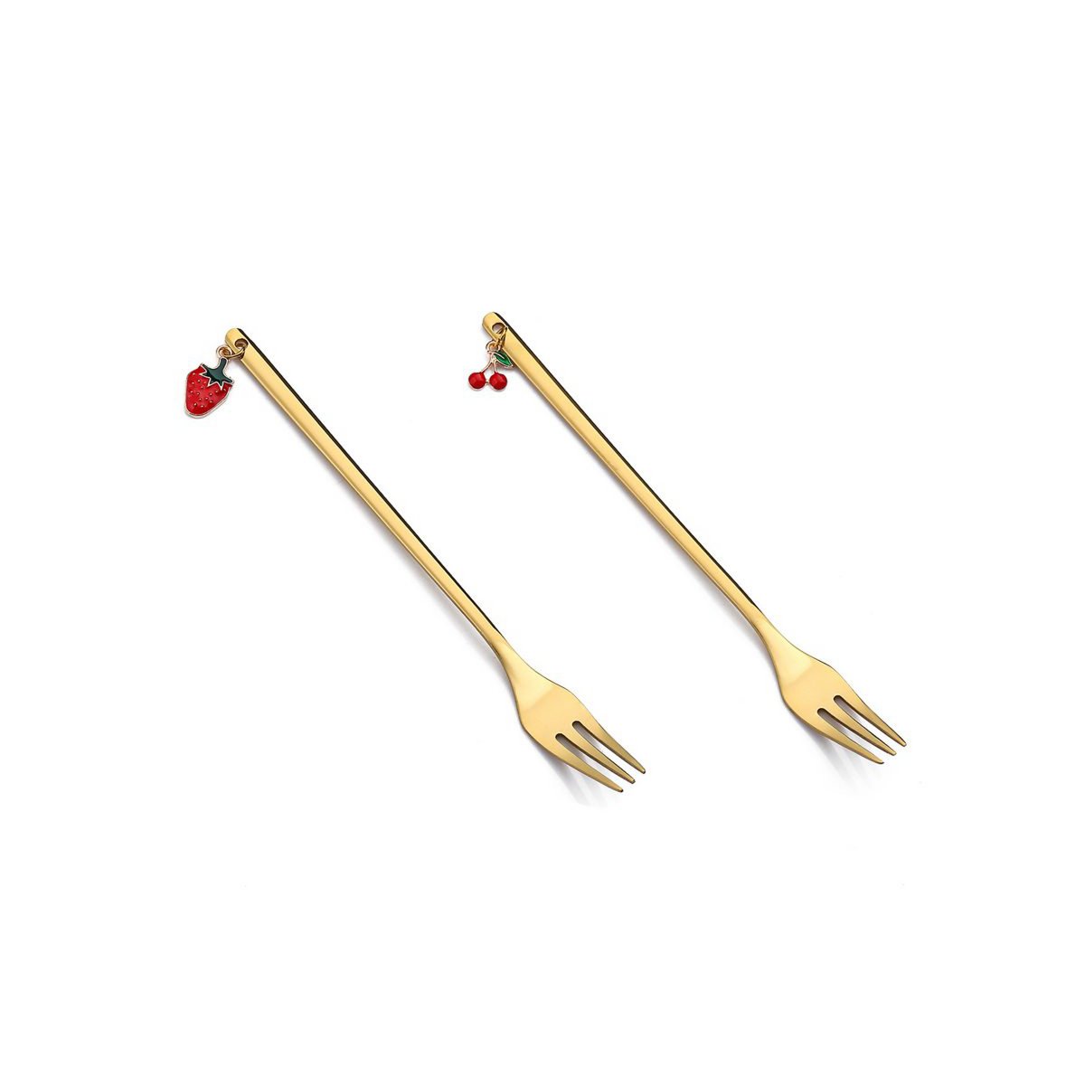 Golden Strawberry & Cherry Dessert Forks 14 cm Set van 6 stuks Isabelle Rose