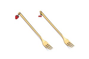Goldene Erdbeer- und Kirschdessertgabeln 14 cm Set 6 Stück Isabelle Rose