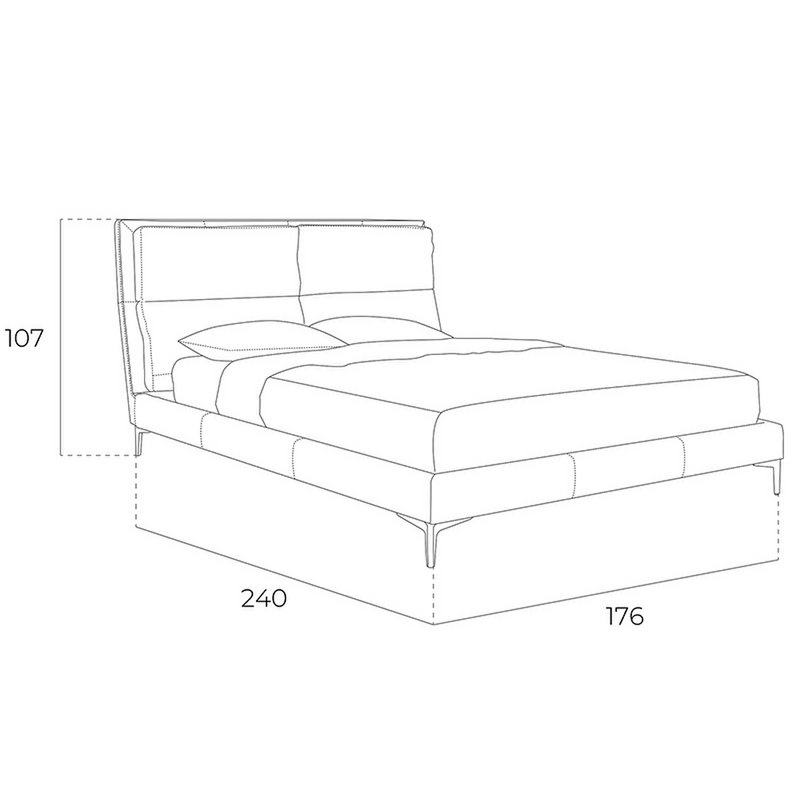 Bett mit Kunstlederbezug und Kissen