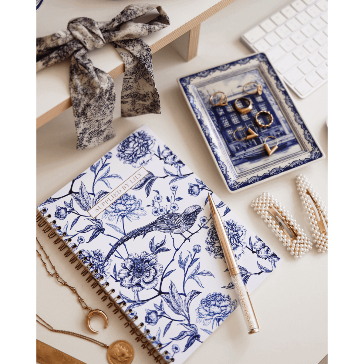 A5 Spiral Notebook in Luxurious Toile de Jouy