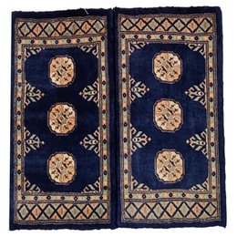 Tapis en laine anthracite bleu noué à la main Bokhara