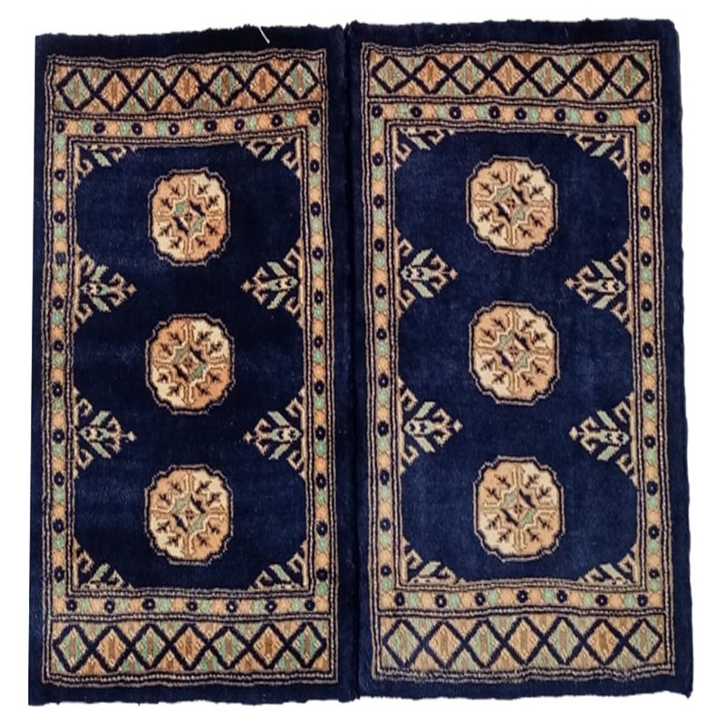 Tapis en laine anthracite bleu noué à la main Bokhara