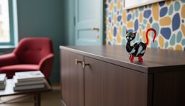Glass cat - Black/Red/White - height 10 cm - Handmade