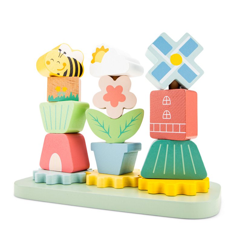 Houten stapelspel met tandwielen