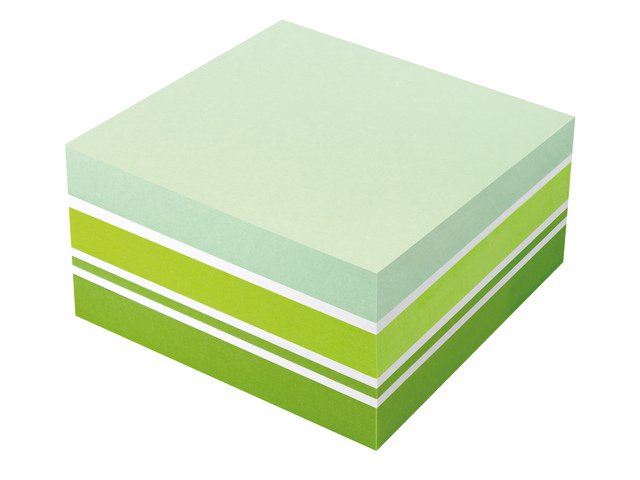 Info notes 75x75mm assorti blok a 400 vel wit, 3 soorten groen