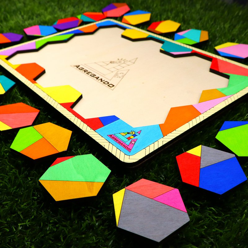 Colorful Hexagon Wooden Puzzle • Brain Teaser Game • Logic and Spatial Thinking Toy • Modern Home Decor • Educational Gift for Kids & Adults