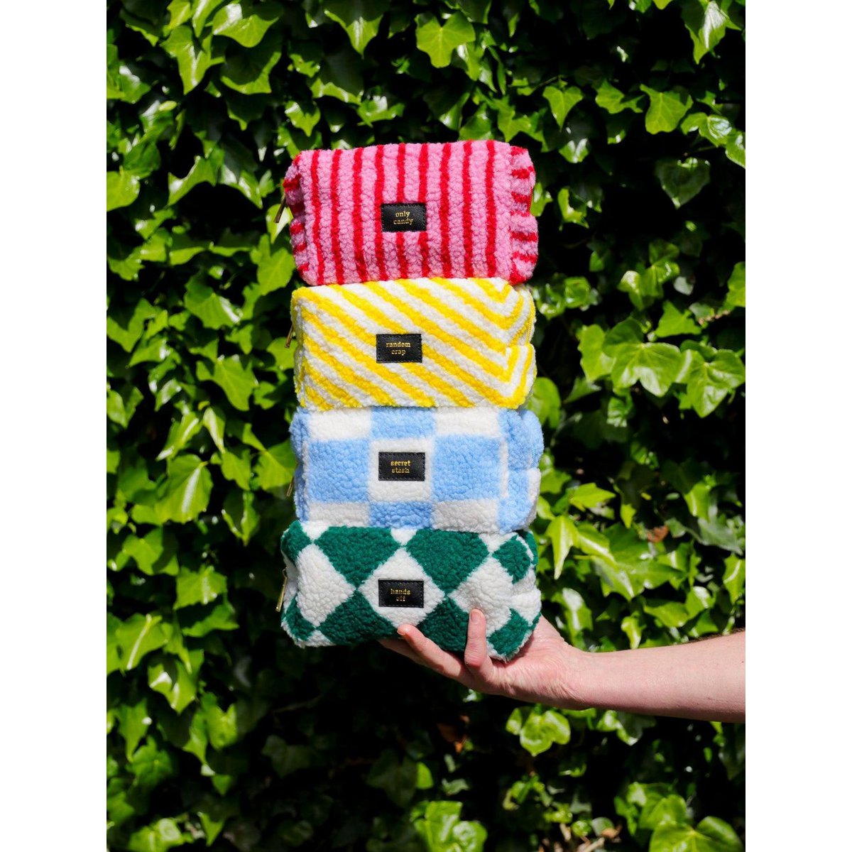 Sac Random merde jaune blanc à rayures en tissu peluche