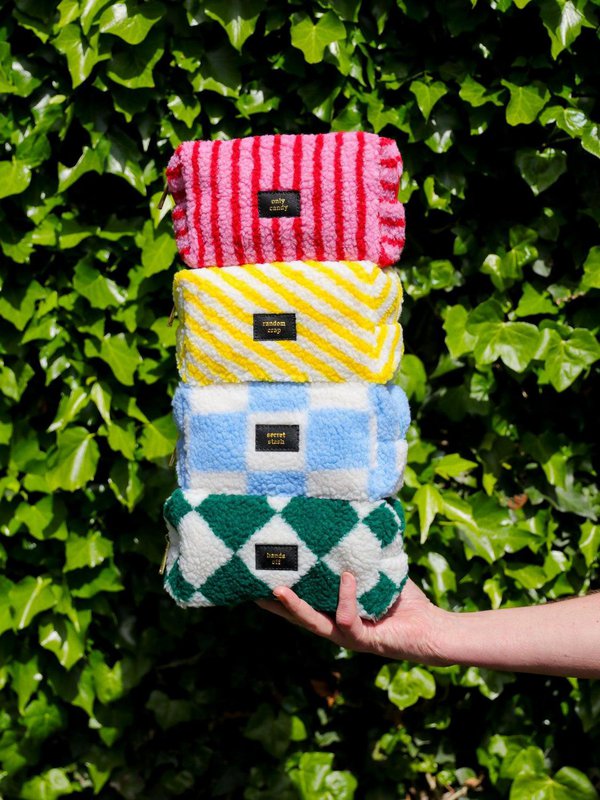 Sac Random merde jaune blanc à rayures en tissu peluche