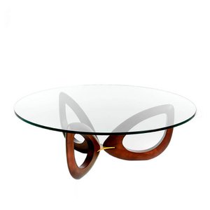Salontafel van walnoothout en gehard glas