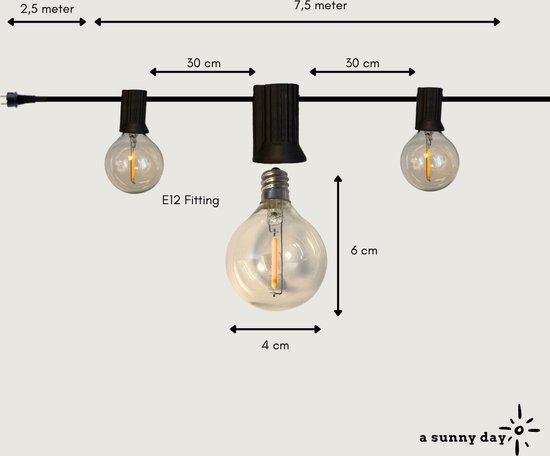 7,5 meter lysledning med 25 LED-lamper