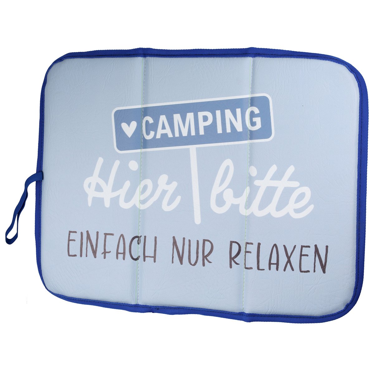 Sitzkissen to go, rechteckig, "Camperglück", Spruch, Kunststoff, blau, VE 8, L. 30 cm, B. 40 cm, H. 1 cm