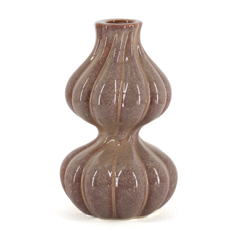 Earthenware candle holder duo brown