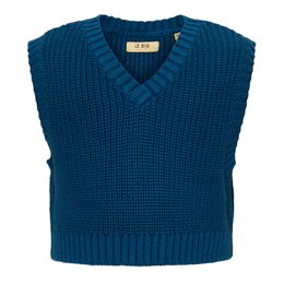 Prussian blue knit sweater vest for kids, made of soft, warm material.