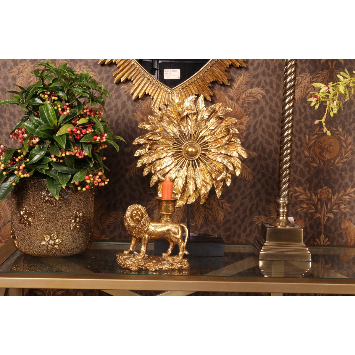 Löwen-Kerzenhalter 13 cm – Gold – Harz