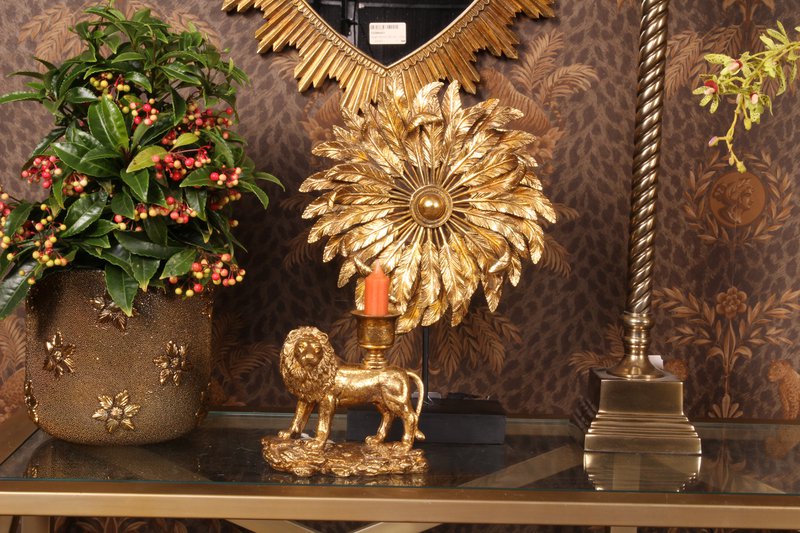 Löwen-Kerzenhalter 13 cm – Gold – Harz