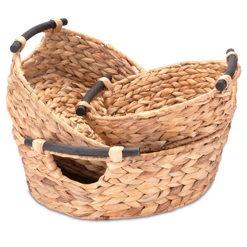 Large laundry tub, basket braided out of water hyacinth with wooden handles