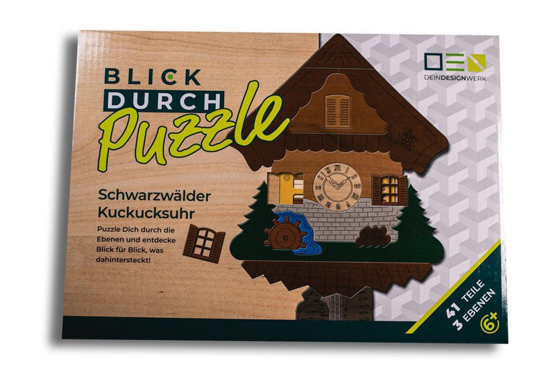 Gennemblikspuslespil: Schwarzwald-gøgeur | Flerlags træpuslespil til hele familien | Gave til Schwarzwald elskere