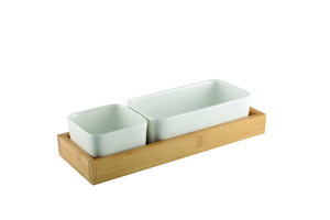 Aperitif set 2 porcelain and bamboo cups