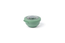 Compact, round lunch box in oat, charcoal, lavender, sage, or peach colors with a secure lid.