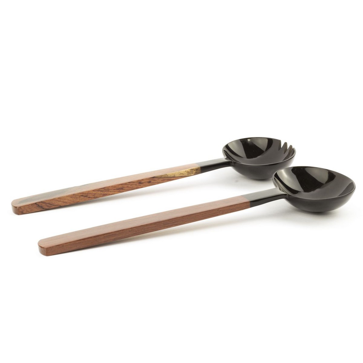 Black horn oval cutlery with a square rosewood handle