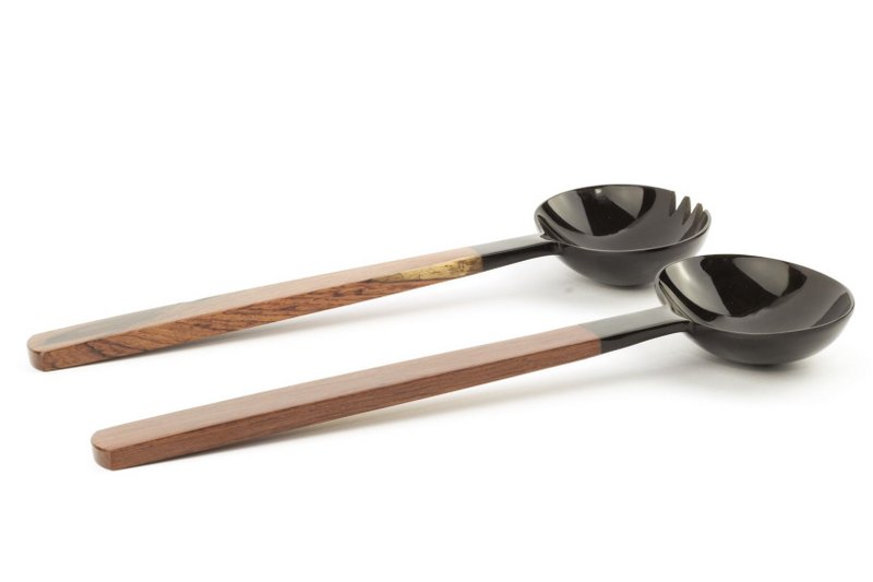 Black horn oval cutlery with a square rosewood handle