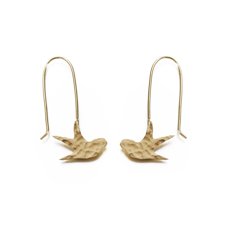 Hammered Brass Swallow Earrings