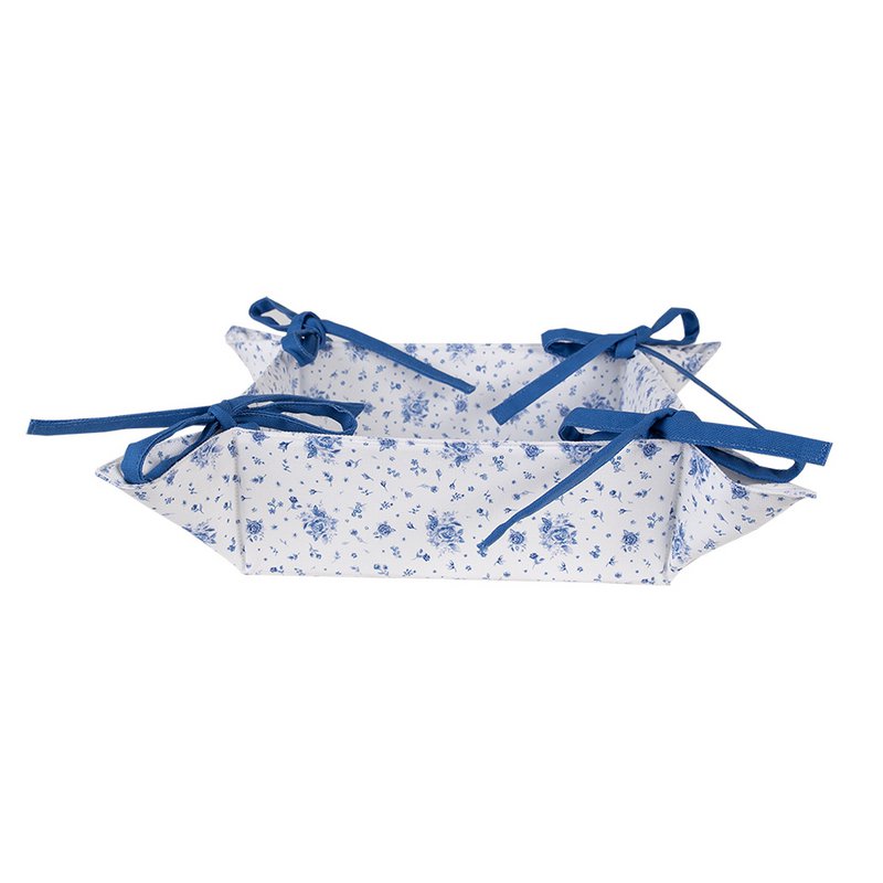 Cesta de pan 35x35x8 cm Rosas de algodón blanco azul