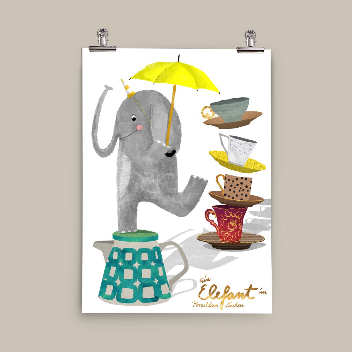 Poster - Olifant in een porseleinkast