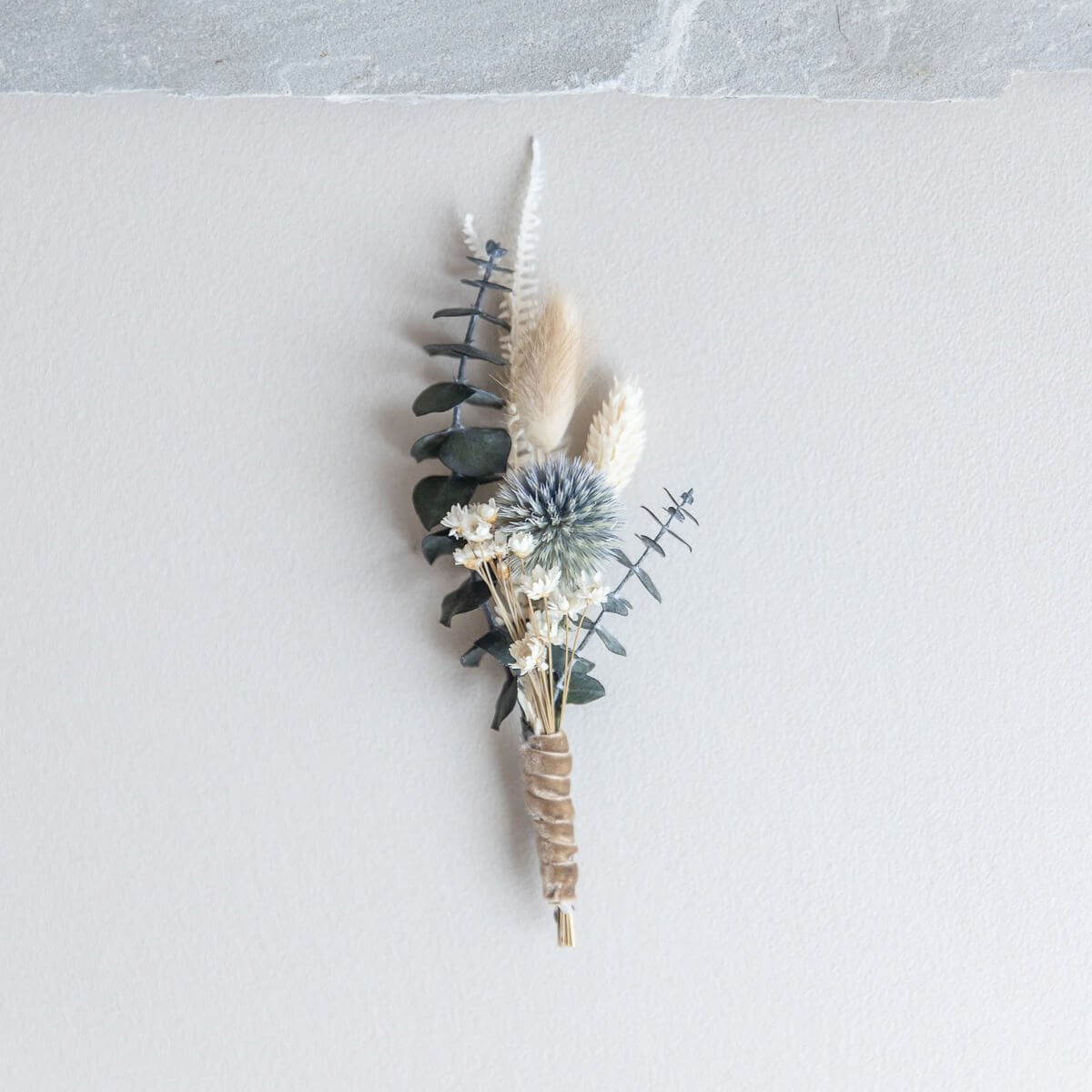 Pin groom I best man I dried flowers eucalyptus ball thistle