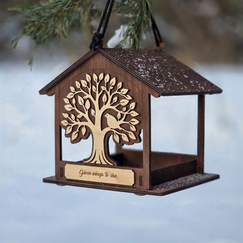Handgefertigter Vogelfutterspender aus Holz, Garten- und Wildtiergeschenk