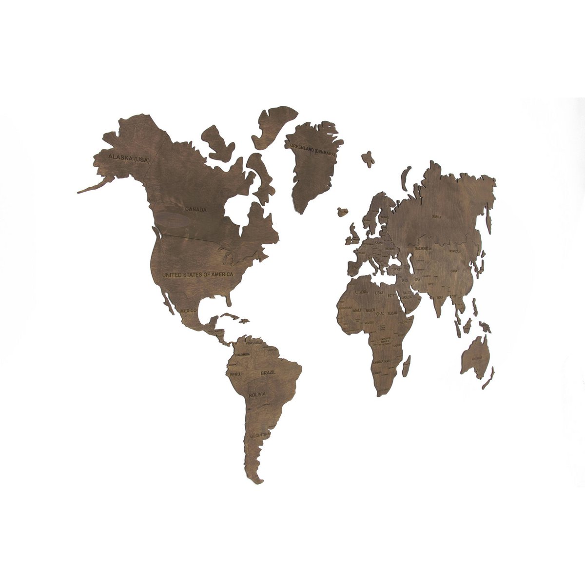 Wooden world map, Wood wall world map