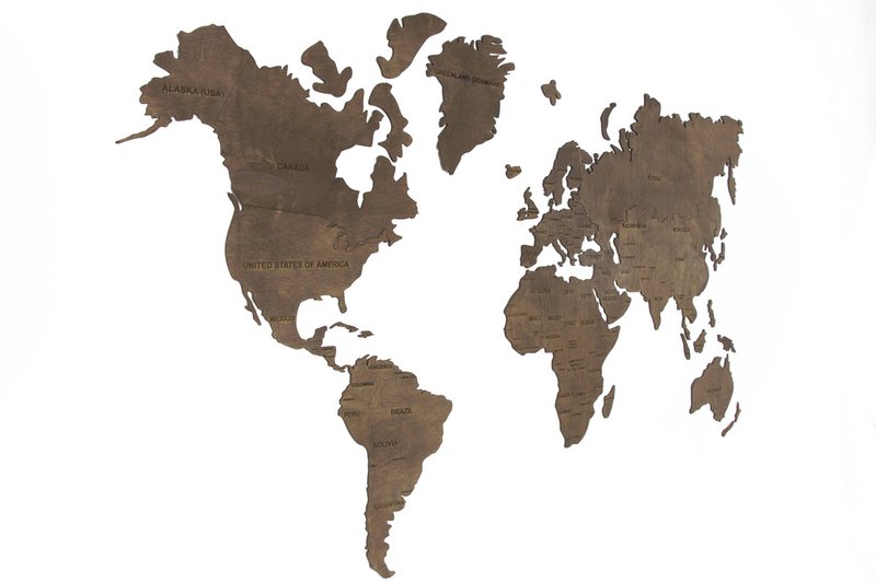 Wooden world map, Wood wall world map