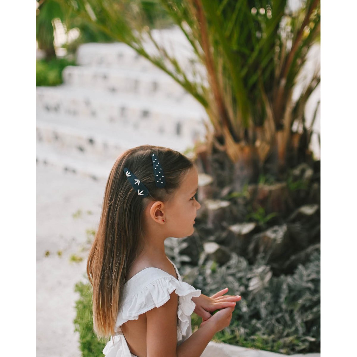 Barrettes bleu foncé bloom + pois
