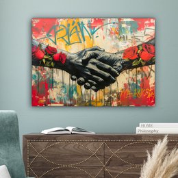 Canvas schilderij - Wanddecoratie Graffiti - Rozen - Handen - Street art - Muurdecoratie woonkamer - Slaapkamer decoratie - Kamer accessoires - Schilderijen op canvas