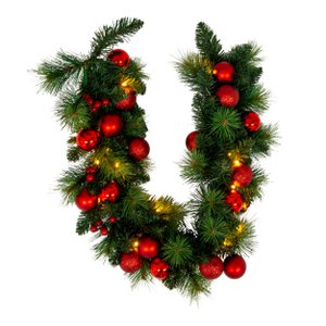 LED-Weihnachtsranke "NOEL" Außen-Deko aus Metall und Kunststoff in Grün und Gold, mit fest verbauten LEDs