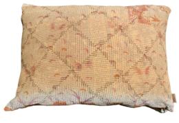 Vintage kantha cushion cover in orange and pink colors, with a textured floral pattern.