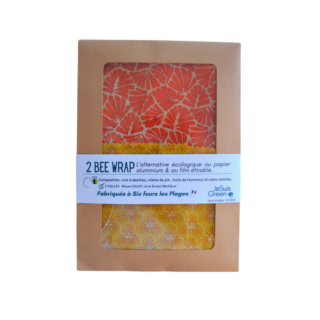 Bee Wrap Emballage réutilisable et zéro déchet 2 tailles duo  M (22*29cm) , L ( 30 cm * 30cm) 