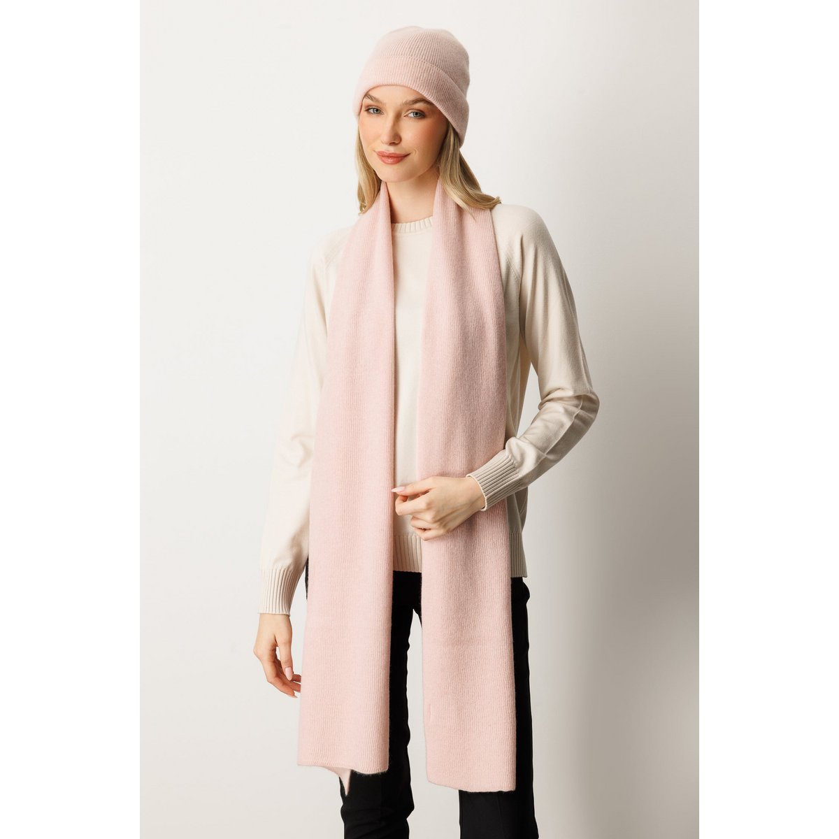 Diana Beanie & Scarf Cashmere Set Pink