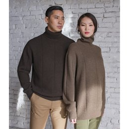  Cozy brown sweater with a high collar and long sleeves, perfect for layering during the colder months.